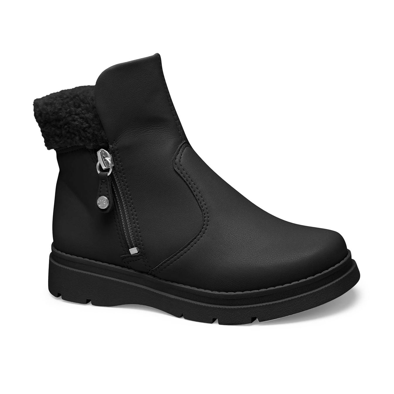 Bota infantil feminina Pink Cats cano médio preta em material sintético com fechamento em zíper lateral